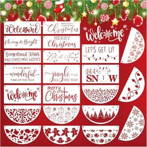 4 x Christmas Doormat Stencils Reusable Holiday Welcome Let It Snow Stencil Templates Large Half Round Drawing Stencils for Painting on Wood Signs Door Hanger Door Mats DIY Crafts Decor(mat22)