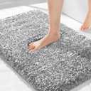 Yimobra Bathroom Rugs Non Slip Washable 32x20, Ultra Soft and Water Absorbent Bath Mats, Plush Fluffy Shower Mat Outside, Microfiber Thick Matts for Bathroom Floor/Tub, Light Gray and White (32" x 20")