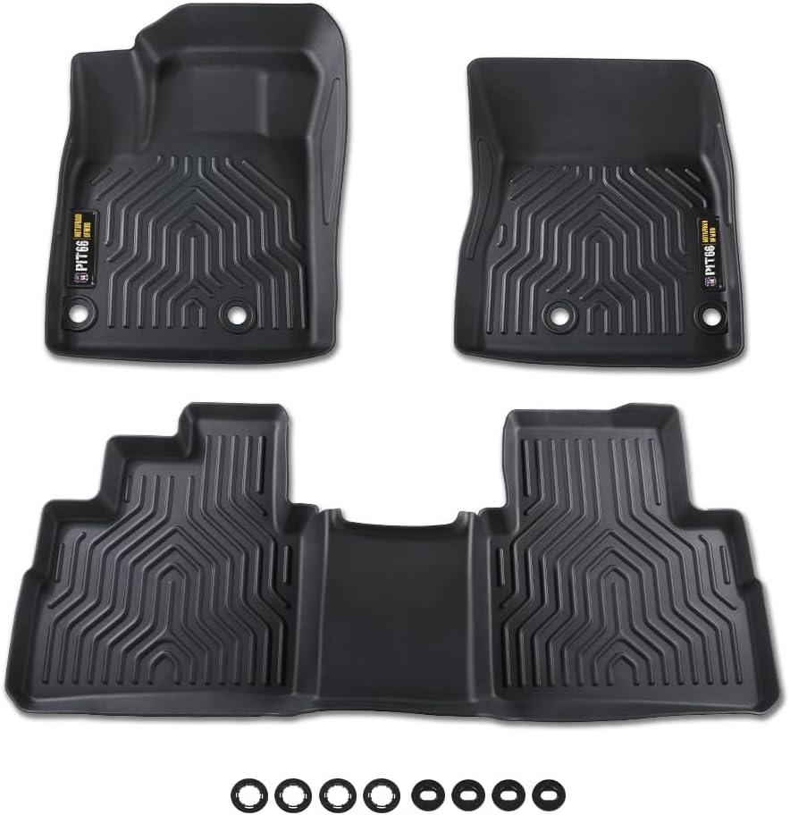 PIT66 Floor Mats for Nissan Rogue 2021 2022 2023 2024 2025(No Sport Models) TPE Custom Fit All Weather Full Cover Protection Cargo Liners Accessories,1st & 2nd Row Car Mats Black