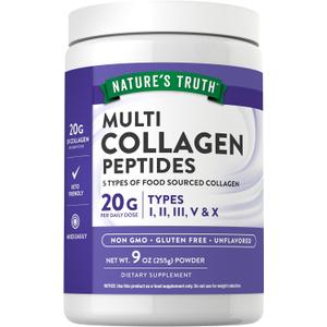 Nature's Truth Multi Collagen Peptide Powder | 9 oz | Type I, II, III, V, X | Unflavored | Non-GMO & Gluten Free Supplement, Best By 01, 2027