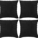 Fancy Homi 4 Packs Boho Black Decorative Throw Pillow Covers 18x18 Inch for Living Room Couch Bed Sofa, Rustic Modern Farmhouse Home Decor, Soft Plush Corduroy Cute Square Cushion Case 45x45 cm
