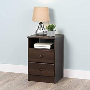 Prepac Astrid Simplistic Nightstand Side Table with 2 Drawers and Open Shelf, Functional Bedside Table 15.5" D x 16" W x 24.5" H, Espresso, EDNH-0402-1