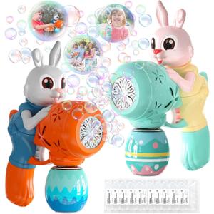 Bubble Guns for Toddlers,2pcs Rabbit Bubble Machine for Kids,Automatic Bubble Blower with 10 Bubble Solutions,Outdoor Toys Easter Baskets Stuffers Gift for Age 3 4 5 6 7 8 Years Old Boys Girls (Blue & Orange)