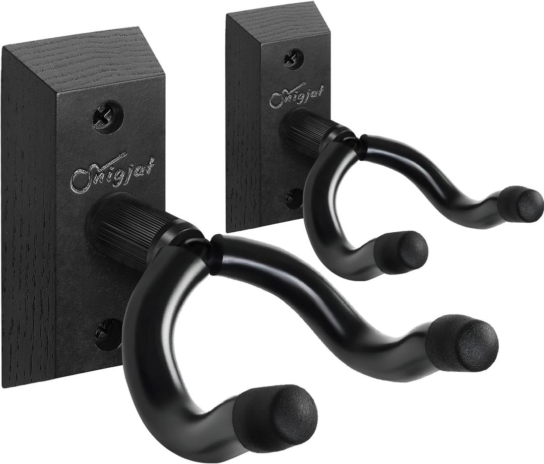 SNIGJAT Guitar Wall Mount 2 Pack, Guitar Hanger Wall Hook Holder Stand with Screws, Hardwood Mount Hanger for Acoustic Bass,Banjo, Mandolin Guitar, Bass, Banjo, Mandolin (Black Matte)