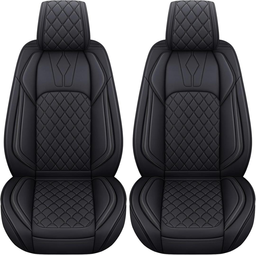 YIERTAI Car Seat Covers Compatible with Chevy Chevrolet Silverado GMC Sierra Custom fit for 2007-2026 1500 2500 3500 HD Crew Cab Trail Boss Pickup with Waterproof Leather, 2PCS Front, Black