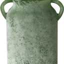 SHMILMH Glass Flower Vase with Handle – 8 Inches Rustic Imitation Ceramic Vase for Flowers, Vintage White Green Centerpiece Decor for Farmhouse, Modern Home, Table & Holiday Decorations