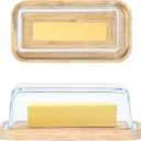 GREELUE Butter dish with lid for countertop and refrigerator, Butter container for West/East Coast Butter, Butter Keeper (Glass)