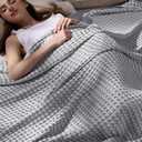 Bedsure Cooling Cotton Waffle King Size Blanket - Lightweight Breathable Blanket of Rayon Derived from Bamboo for Hot Sleepers, Luxury Throws for Bed, Couch and Sofa, Grey, 104x90 Inches