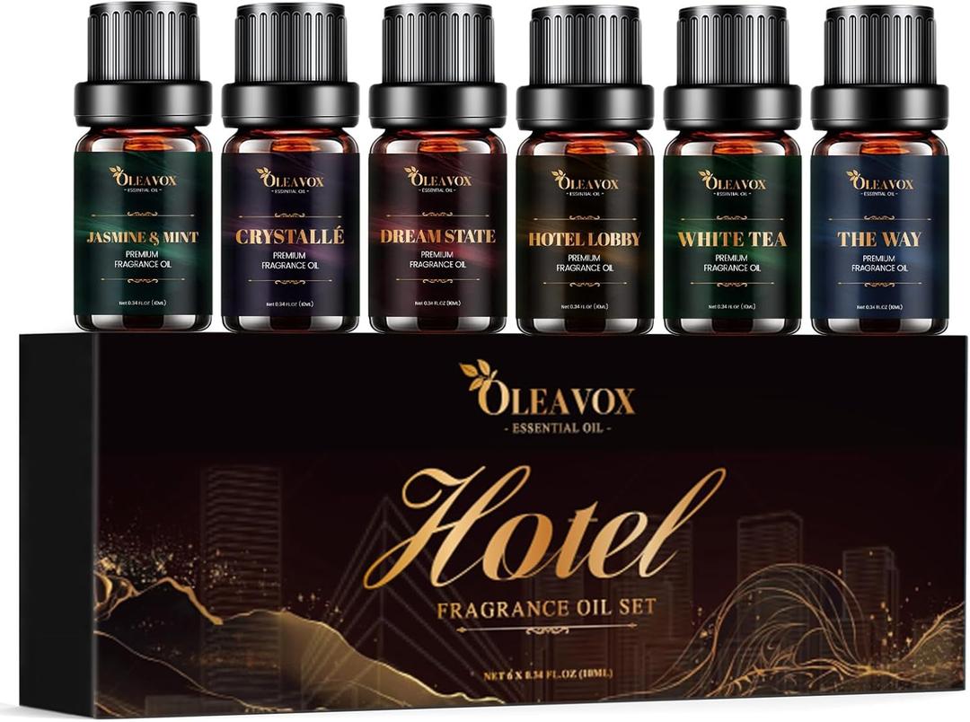 Hotel Diffuser Oils Gift Set, Essential Oils for Diffusers for Home, Luxury Fragrance Oil Set, Candle & Soap Making Scents, Jasmine & Mint, White Tea, The Way, Dream State, Hotel Lobby, Crystall