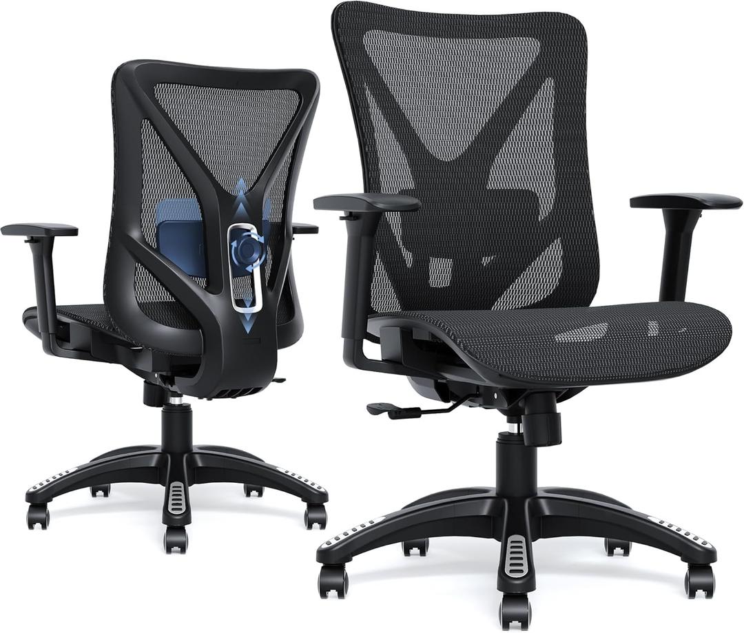 Ergonomic Office Chair, Mesh Computer Desk Chairs with Adjustable Lumbar Support, 3D Armrests, Tilt Function, Comfy Wide Seat, Swivel Executive Work Task Chair for Company and Home (Black Full Mesh)