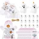 MTLEE 50 Sets Halloween a Little Boo is Almost Du Baby Shower Favors Cute Ghost Candles Unscented with Mini Ghost Thank You Cards Bags for Halloween Boo Gender Reveal Party Supplies (Pink)