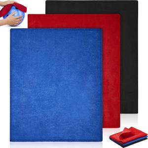 Patelai 3 Pcs Bowling Ball Cleaner Pad Shammy Bowling Ball Towel Rag Accessories for Cleaning Restore Grip Extend Life, Washable Fast Drying for Accessories (12 x 10 Inches, Royal Blue Red and Black)