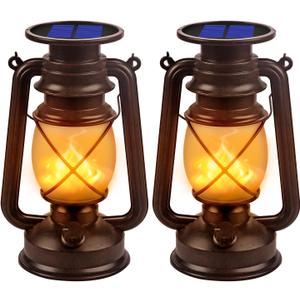 Solar Lantern Outdoor Hanging Solar Lights Dancing Flame Led Waterproof Camping Lamps, Landscape Decor for Table Patio Garden Yard Pathway Porch 2 Pack