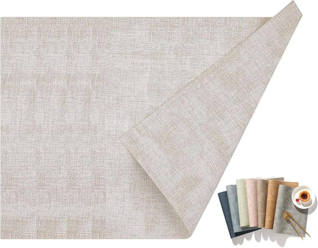 UnivoColors Faux Leather Placemat Set of 6,17"  12" Double-Sided Design,Waterproof,Heat-Resistant,Easy to Clean,Perfect for Dining Table,Kitchen, and Party Decoration(Beige)