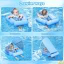 Mambobaby Non-Inflatable Baby Pool Float with Tail and Canopy UPF 50+ Sun Protection No Flip Over Infant Swim Float Skin-Friendly Mambo Float Swim Trainer Solid Baby Swimming Ring, adjustable