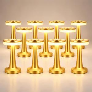 Riakrum 12 Pcs Gold LED Portable Cordless Table Lamp Bulk with Touch Sensor 3 Color Stepless Dimming Rechargeable Battery up to 15 Hours Cordless Table Light Wireless Lamp Wedding Home