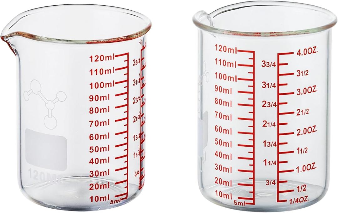 High Borosilicate Glass Measuring Cup-V-Shaped Spout,120ml(4OZ) Glass Measuring Beaker for Kitchen or Restaurant, Easy to Read(Pack of 2) (120 ML (4 Oz)-Pack of 2)