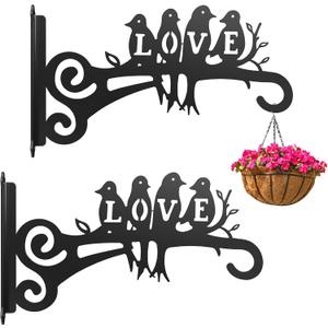 2-Pack Aesthetic Plant Hangers Outdoor and Indoor 10 Inch Metal Hanging Plant Bracket with Beautiful Bird Pattern Anti Rust Plant Hooks for Hanging Baskets, Bird Feeder, Windchime, Lantern