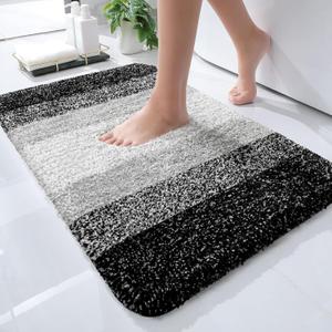 OLANLY Bathroom Rugs Mat 24x16, Extra Soft Absorbent Microfiber Bath Rugs, Rubber Backing, Quick Dry, Machine Washable Bath Mats for Bathroom Floor, Tub and Shower, Home Decor Accessories, Black
