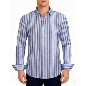 Lzzidou Men's Striped Button Down Shirt Cotton Blend Long Sleeve Collared Dress Shirts for Business Work Office Casual Date (Blue)