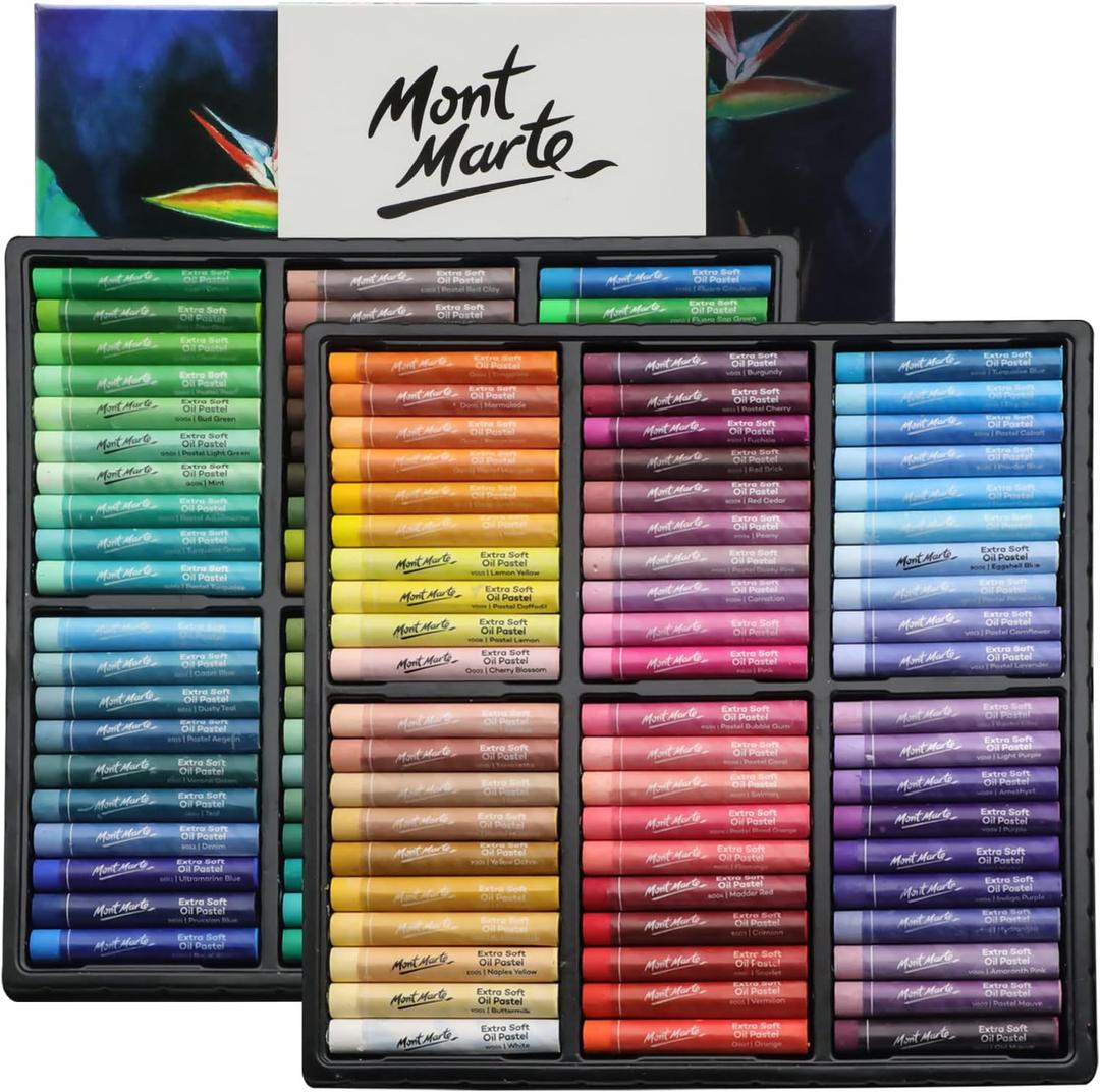 Mont Marte Extra Soft Oil Pastels Vibrant Hues Premium 120pc, Assorted Bright Colors, Vibrant, Buttery, Versatile Art Pastels for Blending, Layering & Shading, Art, Craft, Coloring and Sketching (Multicolor)