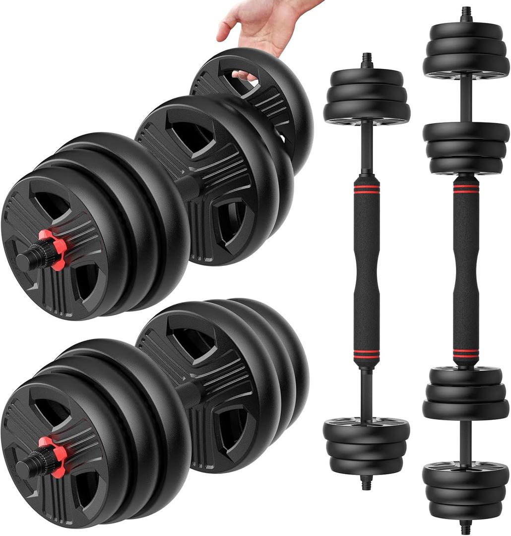 Adjustable Dumbbells, 20LB (10.0LB Pair) Free Weight Set with Connector, 2 or 3 in 1 Dumbbells Used as Barbell, Kettlebells, Fitness Exercises for Home Gym Suitable for Men/Women
