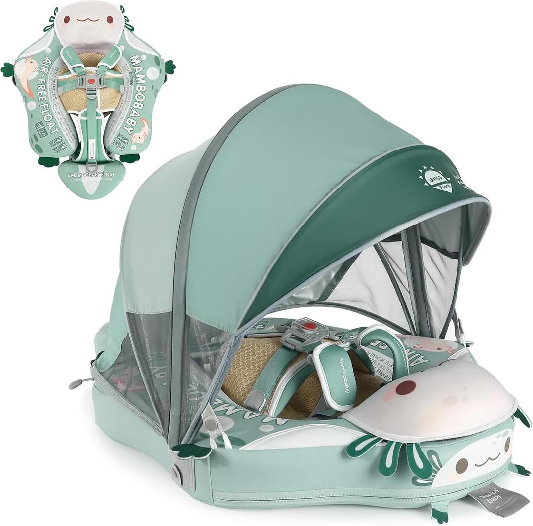 Mambobaby Float Deluxe Baby Pool Float: Safe & Comfortable Swim Trainer for Infants & Toddlers, Non-Inflatable Design, UV Protection Canopy, Fun Water Experience for Ages 3-24 Months, Large