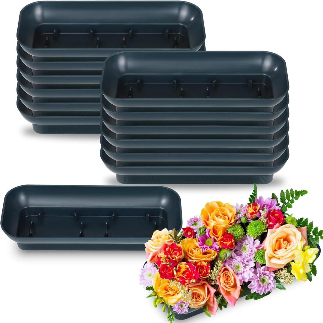 12 PCS Floral Arrangement Bowls, Large Size 10.5 x 4.6 Inches Square Floral Bowls, Fresh Artificial Flower Arrangement Base, Plastic Flower Centerpiece Container DIY Supplies for Wedding Party