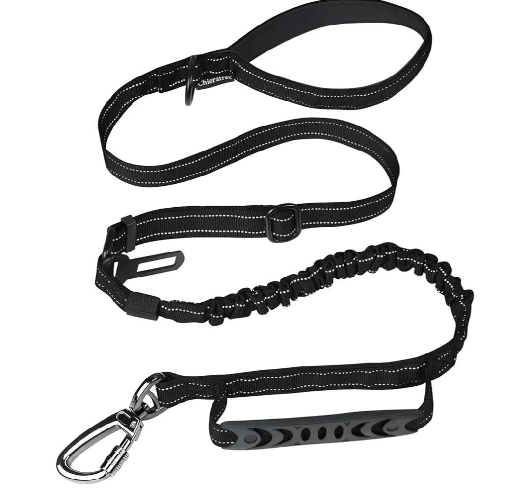 Heavy Duty Dog Leash for Medium Large Dogs,4-6FT Shock Absorbing Bungee Tactical Dog Leash with Control Padded Handle and Car Seatbelt, Reflective Lead for Walking Training,Black