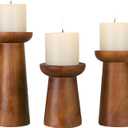 Pillar Candle Holders Set of 3 Wooden Candle Holders Decorative Wood Candlestick Holders for Living Room, Table Centerpiece for Wedding, Christmas, Party, Home - 6", 8", 10"