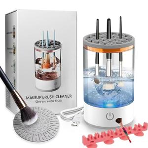 Electric Makeup Brush Cleaner Efficient Deep Cleaning and Drying of Mmake-Up Brushes Portable Automatic USB Cosmetic Brushes Cleaner Tool for All Size Beauty Makeup Brush Set (White)