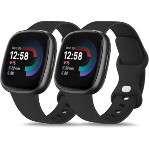 2 Pack Soft Silicone Bands for Fitbit Versa 4/3, Sense 2/1 - Replacement Strap for Women Men
