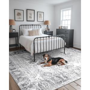 Boho 8x10 Area Rugs Machine Washable Carpet Low Pile Non Shedding Doormat Soft Area Rugs for Living Room Bedroom Kitchen Dining Room Entryway Hallway Indoor-Grey/Black