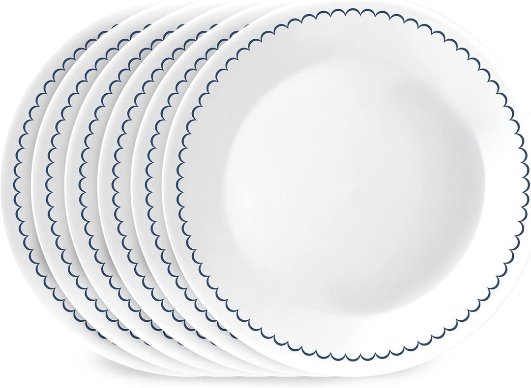 Corelle 6-Piece 8.5" Lunch Round Plates, Vitrelle Triple Layer Glass, Lightweight Round Plates, Salad Plates, Chip and Scratch Resistant, Microwave and Dishwasher Safe, Caspian