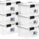 IRIS USA WeatherPro 19 Qt Storage Bins with Lids, 6 Pack, BPA-Free Plastic Gasket Box with Tight Latch and Seal, Stackable Nestable Tote Tub - Clear/Black