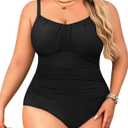 Aqua Eve Plus Size Swimsuit for Women Tummy Control One Piece Bathing Suit Vintage Swimwear Black 14W