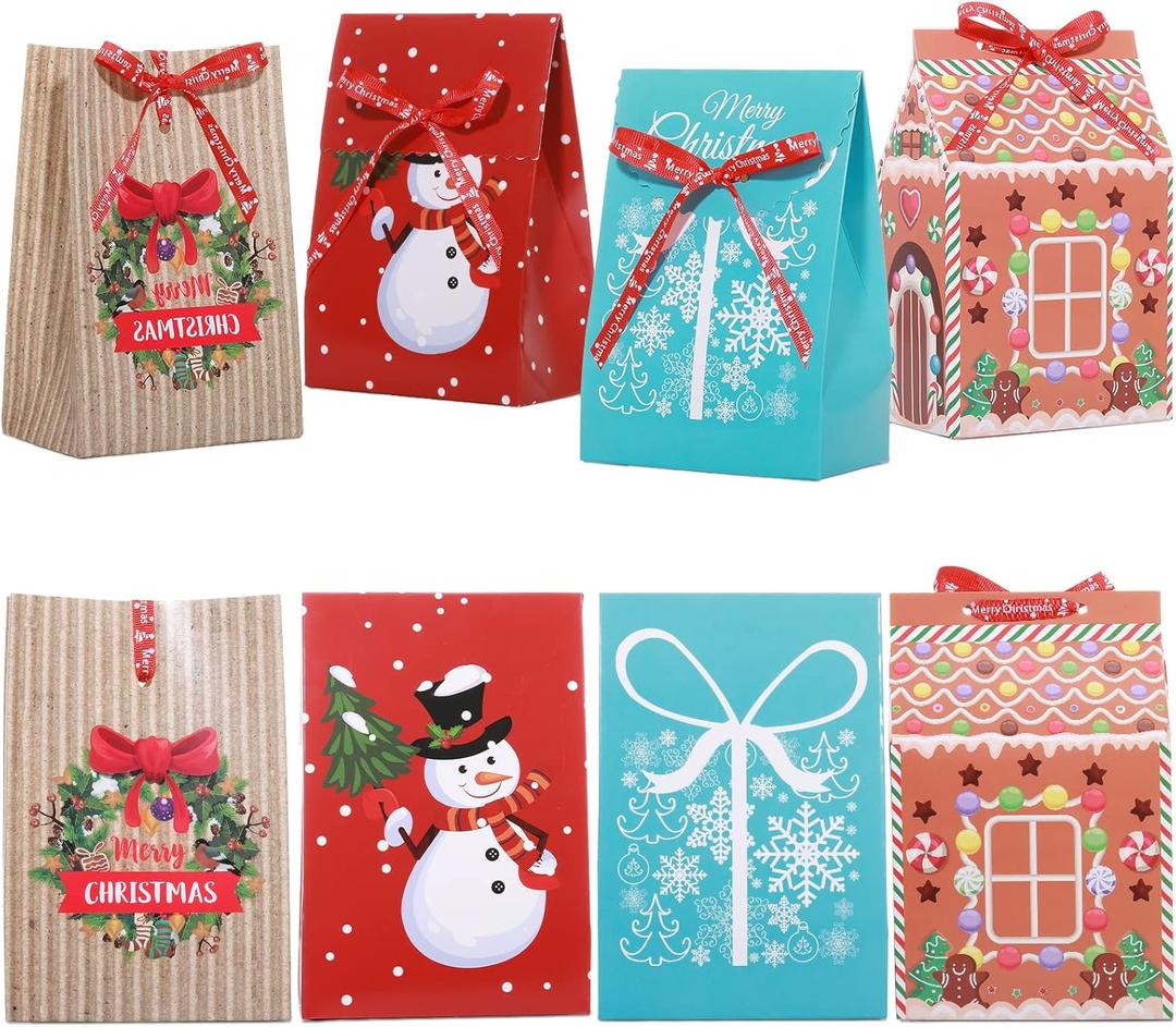 Sawysine 24 PCS Christmas Gift Bags Christmas Treat Boxes Christmas Paper Bags for Candy Assorted Colors and Designs Xmas Theme Boxes Kids Gift Wrapping Boxes Bags Christmas Supplies (Cute Style)