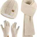 Miorpex Womens Beanie Hat Scarf Gloves Set Gifts for Women Men (Apricot)