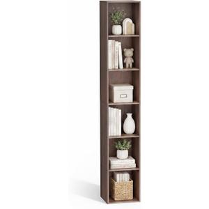 6 Cube Walnut Book Shelf, Tall Bookcase for Home Office Bedroom Living Room, 12.3(W) x 11.6(D) x 71.8(H) 