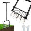 Upgraded Lawn Aerator Tool with 14 Steel Spikes, Hand Grass Aerator Spike Tool Manual Lawn Aerators with Spring-Loaded Design&Automatic Leaf and Dirt Cleaning for Yard, Garden Black
