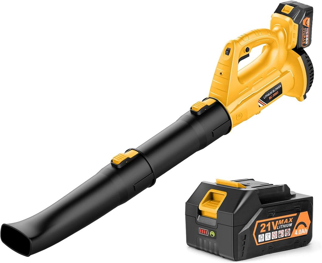 BHY 320 CFM 150 MPH Cordless Leaf Blower with 4.0Ah Battery & Charger, 6-Speed Dial, 2 Section Tubes - Electric Battery Powered Leaf Blower, Versatile and Easy to Use for Yard Work, Dust, Snow Debris