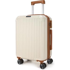 LIGHT FLIGHT Carry On Luggage 22x14x9 Airline Approved, Durable Hard Shell Carry On Suitcases with Wheels, Expandable Hardside Lightweight Travel Luggage with TSA Lock, Beige and Brown, 20 Inch Carry-on
