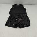WDIRARA Men's 2 Piece Outfit Rhinestone Sequin Lace Mesh Crop Tank Top and Shorts Set (Black)