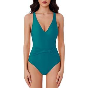 BCA by Rebecca Virtue Women's Standard Tori One Piece Swimsuit, Plunge Neck, Twist-Front Waist, Bathing Suits, Xas