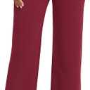 Womens Dress Pants Straight Wide Leg Pull on Work Pants Business Office Slacks with Pockets (Large, Wine Red)