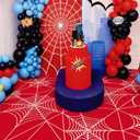 Spider Party Decorations Red Spiderweb Floor Covering Large Spider Birthday Decorations with Double Sided Tape Waterproof Spiderweb Birthday Supply Photo Booth Party Backdrop, 9.8 x 6.5ft