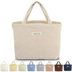 Sminra Corduroy Small Tote Bible Bag for Women, Mini Daily Handbag Cute Aesthetic for Book, Essential, Water Bottle Organizer (Khaki)