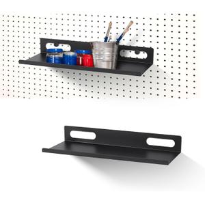 Metal Pegboard Shelf Set - 2Pack 11.7" Peg Board Shelving Racks Black Accessories Display Trays Tool Tiered Shelves for Office Craft Garage Kitchen Bathroom Pegboard Organization System (Medium)