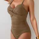 Eomenie One Piece Swimsuit for Women Tummy Control Ruched Bathing Suit Tie Back Slimming Swimsuit (M)