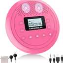 【𝟐𝟎𝟐4 𝐔𝐩𝐠𝐫𝐚𝐝𝐞𝐝】 MONODEAL Rechargeable CD Player with Speakers, Anti-Skip CD Player for Car and Home, Portable Player with Headphones for Audio Book Music (Rose Red)